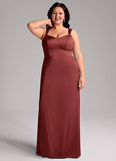 Azazie Denice Vestidos de madrinha de casamento Vestido Terracota de Cetim elástico de Bainha com Plissado image9