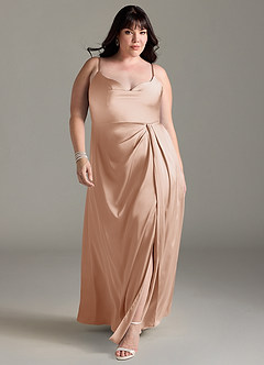Azazie Brielle Bridesmaid Dresses English Rose A-Line Cowl Spaghetti Straps Stretch Satin Dress image8
