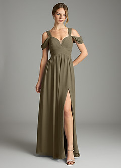 Azazie Lianne Bridesmaid Dresses Willow Green A-Line Off the Shoulder Chiffon Dress image2