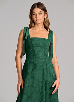 Azazie Debra Robes de demoiselle d'honneur Robe Trapèze en Blumen-Burnout avec poches Vert Foncé image2