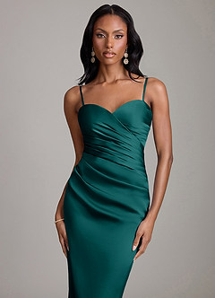 Azazie Sonora Vestidos de damas de honor Vestido de Pavo Real de Satén Elástico de Corte Recto con Sin tirantes image3