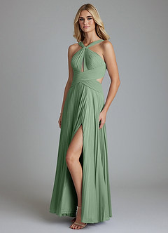Azazie Hosanna Robes de demoiselle d'honneur Robe Trapèze en Mousseline de soie Plissée Matcha image5