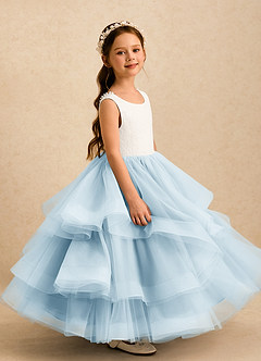 Azazie Madison Abiti da Ragazza di Fiori Abito Principessa in Tulle Pizzo Avorio Azzurro image4