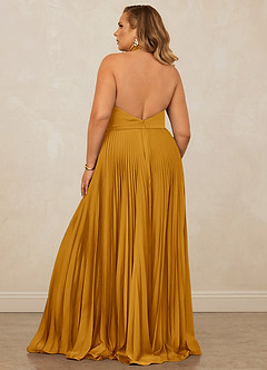 Christian Siriano Bridal for Azazie 1007 Bridesmaid Dresses Butterscotch A-Line Pleated Stretch Satin Dress image11