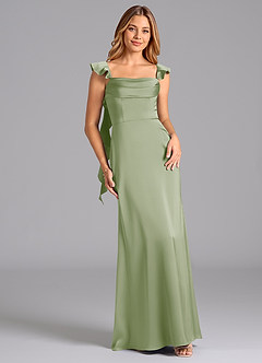 Azazie Adi Bridesmaid Dresses Dusty Sage A-Line Pleated Stretch Satin Dress image1
