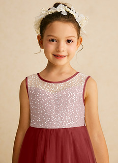 Azazie Tay Flower Girl Dresses Rust A-Line Sequins Tulle Dress image7