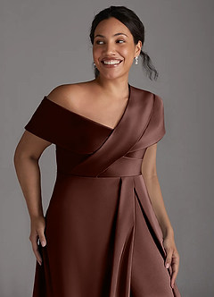 Azazie Milton Vestidos para mãe da noiva Vestido Café Expresso de Cetim elástico de Linha A com Plissado image13