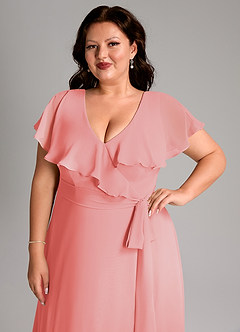 Azazie Lainey Bridesmaid Dresses Coral A-Line with Pockets Chiffon Dress image13