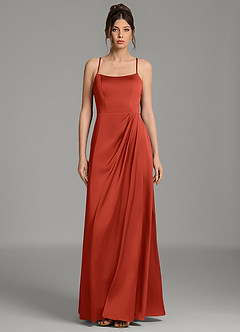 Azazie Frankie Bridesmaid Dresses Rust A-Line Pleated Stretch Satin Dress image4