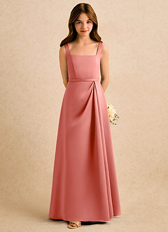 Azazie Emiko Girls Formal Abiti da Ragazza di Fiori Abito A-Line in Raso Opaco Plissettato Salmone Rosa image3