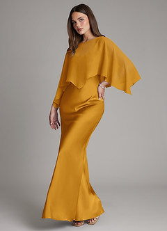 Azazie Ambra Bridesmaid Dresses Butterscotch Mermaid Pleated Stretch Satin Dress image5
