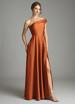 Azazie Melanie Suknie dla druhen Linia A Zza ramienia Satyna elastyczna Do ziemi Sukienka image5