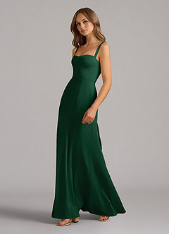 Azazie Amaris Bridesmaid Dresses Dark Green A-Line Corset Stretch Satin Dress image4