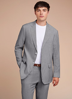 front Gavin Grey Striped Seersucker Trousers Suit