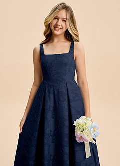 Azazie Amalie Junior Dark Navy A-Line Ruched Floral Burnout Dress image8