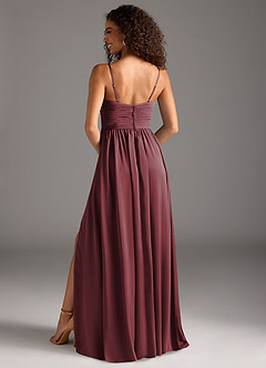 Azazie Alia Bridesmaid Dresses Merlot A-Line Pleated Stretch Satin Dress image4