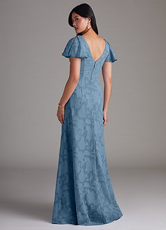 Azazie Soren Bridesmaid Dresses Steel Blue A-Line Pleated Floral Burnout Dress image3