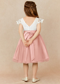 Azazie Vetty Flower Girl Dresses Ivory Rosette A-Line Lace Tulle Dress image2