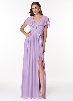 Azazie Jael Bridesmaid Dresses Lilac A-Line V-Neck Mesh Dress image1