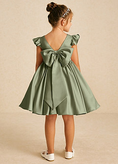 Azazie Tootsie Flower Girl Dresses Pistachio A-Line Bow Matte Satin Dress image2