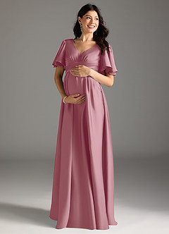 Azazie Verna Maternity Bridesmaid Dresses A-Line Ruched Stretch Satin Floor-Length Dress image3
