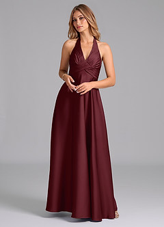 Azazie Tessie Brautjungfernkleider A-Linie Plissee Stretch-Satin Kleid Cabernetrot image1