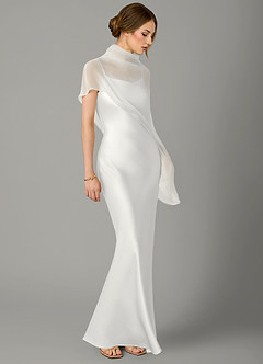 Azazie Jaleesa Brautjungfernkleider A-Linie Hoher Kragen Stretch-Satin Kleid Weiß image3