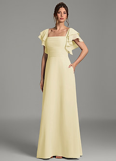 Azazie Dacia Bridesmaid Dresses Lemon Sorbet A-Line Ruched Chiffon Dress image6