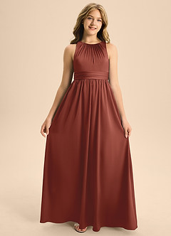 Azazie Jaylah Junior Auburn A-Line Pleated Stretch Satin Dress image6