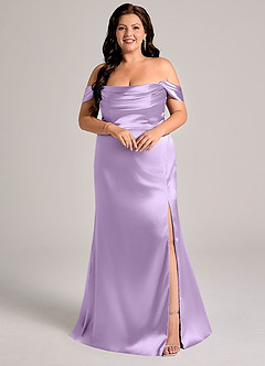 Azazie Saige Bridesmaid Dresses Lilac Sheath Off the Shoulder Metallic Satin Convertible Dress image9