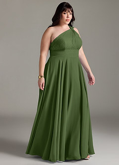 Azazie Charlize Bridesmaid Dresses Olive A-Line One Shoulder Chiffon Dress image4