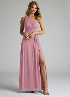 Azazie Brooke Bridesmaid Dresses Vintage Mauve A-Line One Shoulder Mesh Dress image1