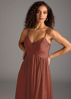 Azazie Alia Bridesmaid Dresses Auburn A-Line Pleated Stretch Satin Dress image6