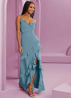 Barbie ♥ Azazie Robes de demoiselle d'honneur Robe Fourreau en Mousseline de soie Bleu Maussade image4