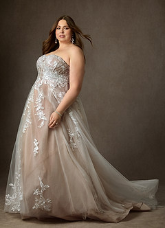 Azazie Keri Robes de mariée Robe Princesse en Dentelle Sans bretelles Blanc Diamant Caramel image15