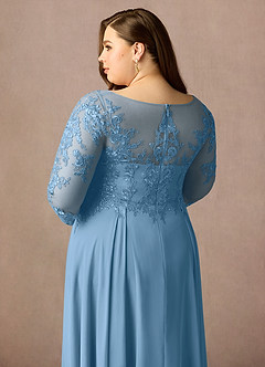 Azazie Marge Mother of the Bride Dresses Steel Blue A-Line Scoop Lace Chiffon Dress image11