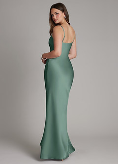 Azazie Ambra Bridesmaid Dresses Eucalyptus Mermaid Pleated Stretch Satin Dress image7