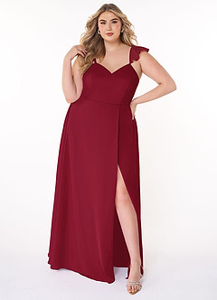 Azazie Everett Bridesmaid Dresses Burgundy A-Line V-neck Ruched Chiffon Dress image6
