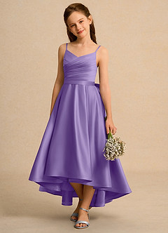 Azazie Sweets Junior Formal Jurken voor bloemenmeisjes A-Lijn Jurk van Mat Satijn Geplooid Tahiti image3