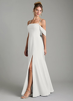 Azazie Mercedes Bridesmaid Dresses White A-Line Off the Shoulder Chiffon Dress image4