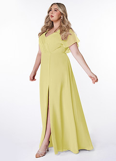Azazie Rylee Bridesmaid Dresses Lemon Sorbet A-Line Pleated Chiffon Dress image8