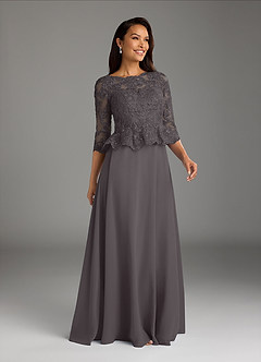 Azazie Averie Mother of the Bride Dresses Steel Grey A-Line Boatneck Sequins Chiffon Dress image1