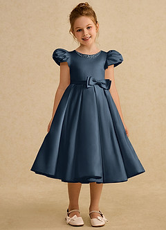 Azazie Pearl Flower Girl Dresses Neptune Ball-Gown Pleated Matte Satin Dress image5