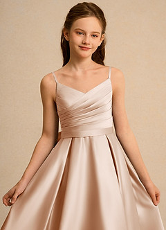 Azazie Sweets Junior Formal Flower Girl Dresses English Rose A-Line Pleated Matte Satin Dress image6