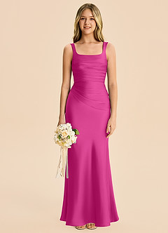 Azazie Agustina Junior Robe Fourreau en Satin extensible Plissé Fuchsia image6