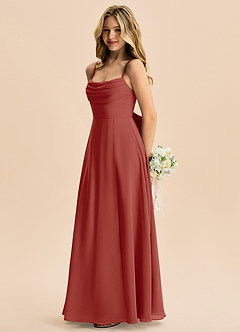 Azazie Bear Junior Terracotta A-Line Pleated Chiffon Dress image5