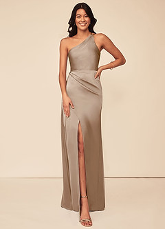Azazie Maron Brautjungfernkleider A-Linie Eine Schulter Stretch-Satin Kleid Taupe image1