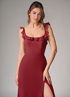 Azazie Callie Bridesmaid Dresses Pomegranate Mermaid Side Slit Chiffon Convertible Dress image5