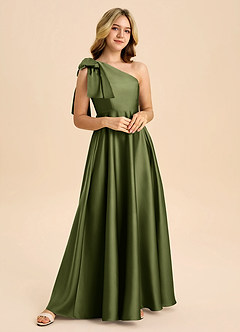 Azazie Penguin Junior Abito A-Line in Raso Elasticizzato Fiocco Oliva image4