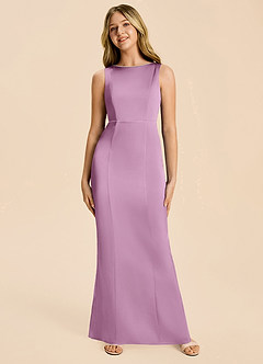 Azazie Emi Junior Wisteria Sheath Bow Stretch Satin Dress image6
